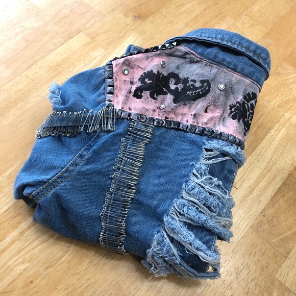 Hand painted Shredded Denim Jacket - Picture 2 of 16